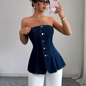 Women's Casual Denim Sleeveless Top With Ruffle Hem, Summer